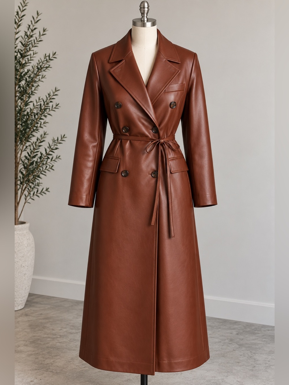 Avec Les Filles Faux Leather Trench Coat